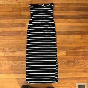 Elegant Black and White Striped Dress, Bodycon